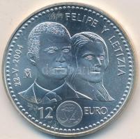 Spanyolország 2004. 12&#8364; Ag "Felipe és Letizia házassága" T:BU Spain 2004. 12 Euro Ag "Wedding of Prince Philip and Letizia Ortiz Rocasolano" C:BU Krause KM# 1096