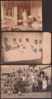 cca 1914-1918 Katonai frontkórház, lábműtét és betegszoba, sebesült katonák és ápoló személyzet, 3 db fotó, 8x11 cm, 9x14 cm / cca 1914-1918 Military photos from the world war I., injured soldiers, 3 photos, 8x11 and 9x14 cm
