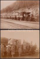 cca 1914-1918 Muníció és utánpótlás szállítás vasúton, 2 db fotó katonai szerelvényről, 8x11 cm / cca 1914-1918 Military photos from the world war I., logostics, 2 photos, 8x11 cm
