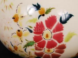 Zsolnay virág mintás teás kiöntő, kézzel festett, jelzett (TJM), igényesen restaurált, m:14 cm, h:28...