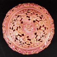 Zsolnay virágos áttört bonbonier, kézzel festett, jelzett, rózsaszín mázzal, igényesen restaurált, f...