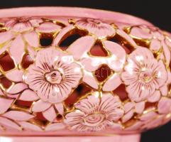 Zsolnay virágos áttört bonbonier, kézzel festett, jelzett, rózsaszín mázzal, igényesen restaurált, f...