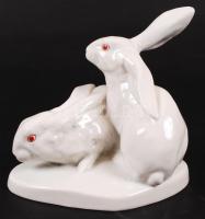 Herendi nyuszi pár, kézzel festett, jelzett, hibátlan, m:14 cm, h:12 cm / Herend white rabbit