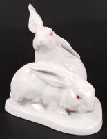 Herendi nyuszi pár, kézzel festett, jelzett, hibátlan, m:14 cm, h:12 cm / Herend white rabbit