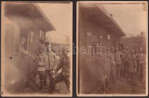 cca 1914-1918 Katonai fotók a kantin környékéről, 2 db életkép, 12x9 cm / cca 1914-1918 Military photos from the world war I., by the mess, 12x9 cm