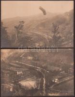 cca 1914-1918 Indulás után kilőtt katonai léghajó (ballon) az I. vh-ban, 2 db fotólap, egyik feliratozott, 9x14 cm, szép állapotban / cca 1914-1918 Military photos from the world war I.,hot-air balloon, 2 photocards, 9x14 cm