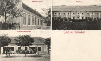 Tallós, Községi iskola, Kammer vendéglője, kastély / school, restaurant, castle