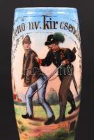 Kézzel festett emlék porcelán pipa, "Hoch Jenő nv.kir.csendőr őrmester" és német feliratok...