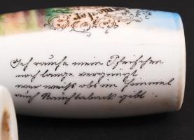 Kézzel festett emlék porcelán pipa, "Hoch Jenő nv.kir.csendőr őrmester" és német feliratok...