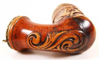 Vadász jelenetes antik tajtékpipa 1801-es datálással, kézzel faragott, ezüst szerelékkel, mesterjegg...