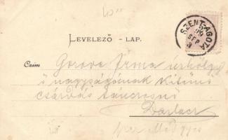 1899 Szentágota, Agnetheln; M. Lang's Handlung, Rathaus, Stationgebäude / shop, town hall, rail...