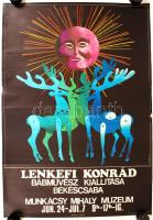 1970 Békéscsaba, Lenkefi Konrád bábművész kiállítását népszerűsítő plakát, 81x56 cm