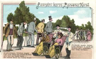 Pöstyén, Korzó; Gipsz H. kiadása / humour litho