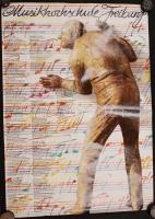 1984 Musikhorhschule Freiburg, német nyelvű, illusztrált plakát, két hajtásvonallal, most tekercsben, hátul megerősítések, 83x60 cm / 1984 Musikhorschule Freiburg, German poster, 83x60 cm
