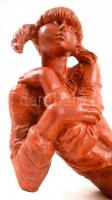 Tóth Valéria (1943-): Copfos lány. Festett kerámia, jelzett, restaurált, m:21 cm, h:35 cm