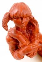 Tóth Valéria (1943-): Copfos lány. Festett kerámia, jelzett, restaurált, m:21 cm, h:35 cm