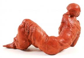 Tóth Valéria (1943-): Copfos lány. Festett kerámia, jelzett, restaurált, m:21 cm, h:35 cm