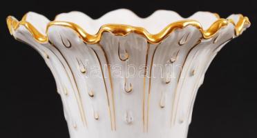 Herendi aranyozott szélű virágmintás porcelán váza, hibátlan, jelzett, m: 35 cm