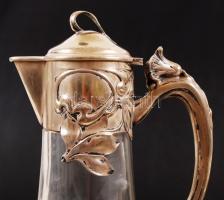 Szecessziós ezüst (Ag.) karaffa pár, jelzett (német 800-as), mesterjeggyel (Otto Wolter), üvegen vir...