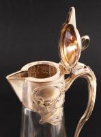 Szecessziós ezüst (Ag.) karaffa pár, jelzett (német 800-as), mesterjeggyel (Otto Wolter), üvegen vir...