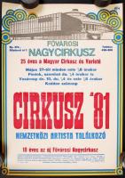 cca 1970-1981 Fővárosi Nagycirkusz műsorait reklámozó plakátok tekercsben, 4 db plakát, 42x30 cm