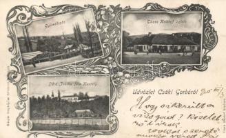 Csákigorbó, Gyümölcsös, Tüzes Kristóf üzlete, Báró Josika féle kastély / orchard, shop, castle, Art Nouveau (fl)