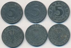 Ausztria 1948-1957. 5Gr Zn (6x) T:2 Austria 1948-1957. 5 Groschen Zn (6x) C:XF