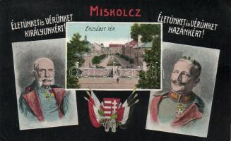 Miskolc, Erzsébet tér, Ferenc József és II. Vilmos; Grünwald Ignácz kiadása / Franz Joseph, Wilhelm II