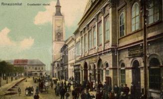 Rimaszombat, Erzsébet tér, Fogyasztási szövetkezet, Perecz Béla fodrász / square, cooperative, hairdresser (EK)