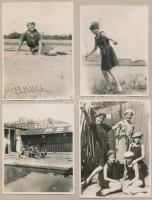 cca 1900-1910 Tisza parti fiatalok Szeged alatt, 4 db fotó kartonra felragasztva, 10x8 cm és 11x8 cm