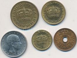 Jugoszlávia 1938. 25P Br + 50P Al-Br + 1D Al-Br + 2D Al-Br + 10D Ni T:2
Yugoslavia 1938. 25 Para Br ...