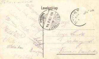 Nyustya, Községház, Katolikus templom, Wolf Mihály vegyeskereskedése / county hall, church, shop (EK...