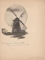 1928 Kerny István (1879-1963): Kiskunfélegyházi szélmalom, vintage néprajzi fotó, szerzői pecséttel ...