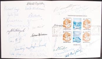 1973 Európai Biztonsági és Együttműködési Szervezet (EBESZ) külügyminiszterek találkozója emléklap a résztvevő országok külügyminisztereinek saját kezű aláírásával /  1973 OSCE: Organization for Security and Co-operation in Europe meeting card with autograph signatures of participating ministers of foreign affairs