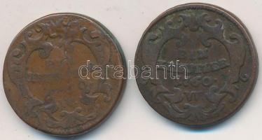 Ausztria/lengyel verdejel 1760W 1Kr (2x) "I. Ferenc" + "Mária Terézia" T:3 Austria/Polish mintmark 1760W 1 Kreuzer (2x) "Franz I" + "Maria Theresia" C:F