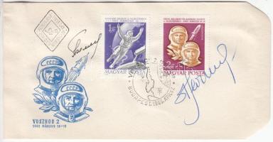 1963 Voszhod 2 FDC Beljajev és Leonov űrhajósok saját kezű aláírásával /  1963 Voshod FDC with autograph signatures of the astronauts