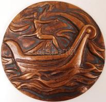 Duray Tibor (1912-1988): Repülj hajóm. Bronz plakett, jelzett, d:12,5 cm