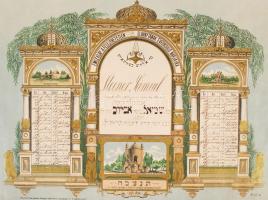 1920 Díszes jahrzeit oklevél, paszpartuban, 32×39,5 cm /

1920 Ornated yahrzeit commemoration docu...