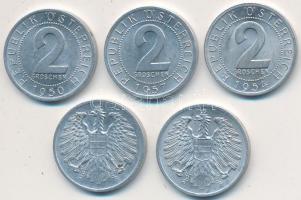 Ausztria 1950-1957. 2Gr Al (5x) T:1-,2 Austria 1950-1957. 2 Groschen Al (5x) C:Au,XF