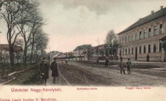 Nagykároly, Széchenyi utca, Polgári leányiskola, Csókás László kiadása / street, girl school