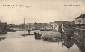 Lugos, Temesvíz, híd, Klein Miksa üzlete / river, bridge, shop