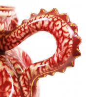 Zsolnay sárkány füles kaspó, eozin mázas, kézzel festett, kopott aranyozás, jelzett, hibátlan, m:22 ...