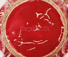 Zsolnay sárkány füles kaspó, eozin mázas, kézzel festett, kopott aranyozás, jelzett, hibátlan, m:22 ...