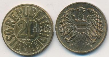 Ausztria 1951-1954. 20Gr Al-Br (2x) T:2 Austria 1951-1954. 20 Groschen Al-Br (2x) C:XF