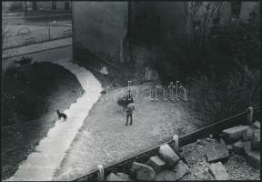 cca 1970 Szerencsés János (1950-): Emberek, kutyák, pecséttel jelzett, feliratozott vintage fotóművészeti alkotás, 15x22 cm