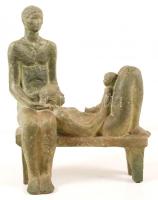 Józsa Bálint (1937-): Családi idill. Festett terrakotta, jelzett, hibátlan, m:27 cm, h:18 cm