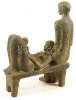 Józsa Bálint (1937-): Családi idill. Festett terrakotta, jelzett, hibátlan, m:27 cm, h:18 cm