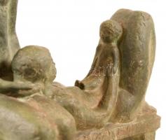 Józsa Bálint (1937-): Családi idill. Festett terrakotta, jelzett, hibátlan, m:27 cm, h:18 cm