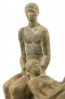 Józsa Bálint (1937-): Családi idill. Festett terrakotta, jelzett, hibátlan, m:27 cm, h:18 cm