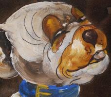 1933 Radoczy jelzéssel: Bonzo kutya. Vegyes technika, szövet. Üvegezett keretben / 1933 Bonzo dog. M...